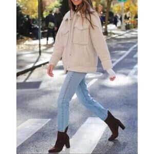 Something Navy Faux Shearling Teddy Jacket Size Large Neutral Contemporary Chic